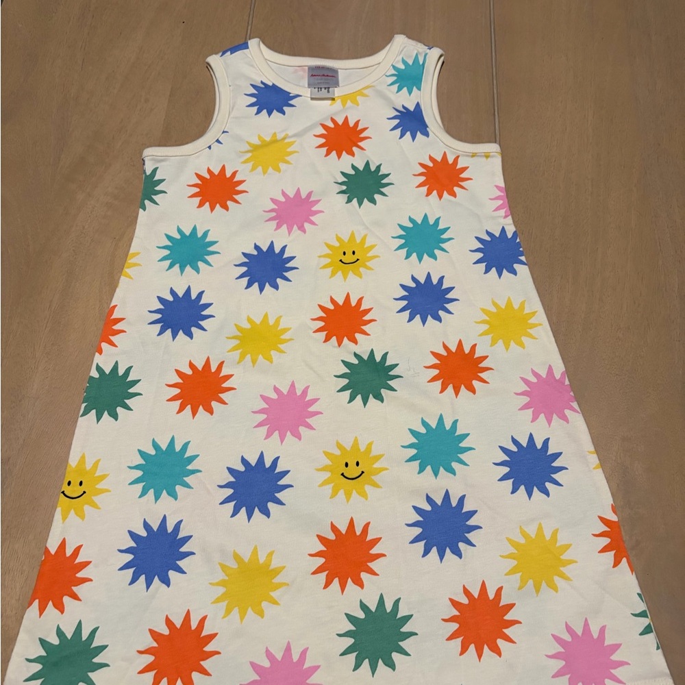 Hanna Andersson Cream Dress with Blue and Yellow Starburst